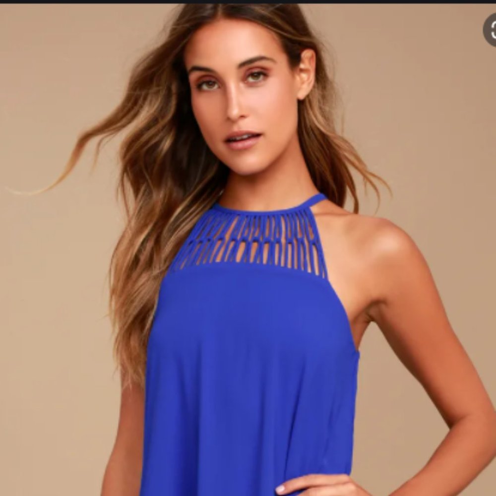 Lulus Tell Me Royal Blue Swing Dress Cage Neck